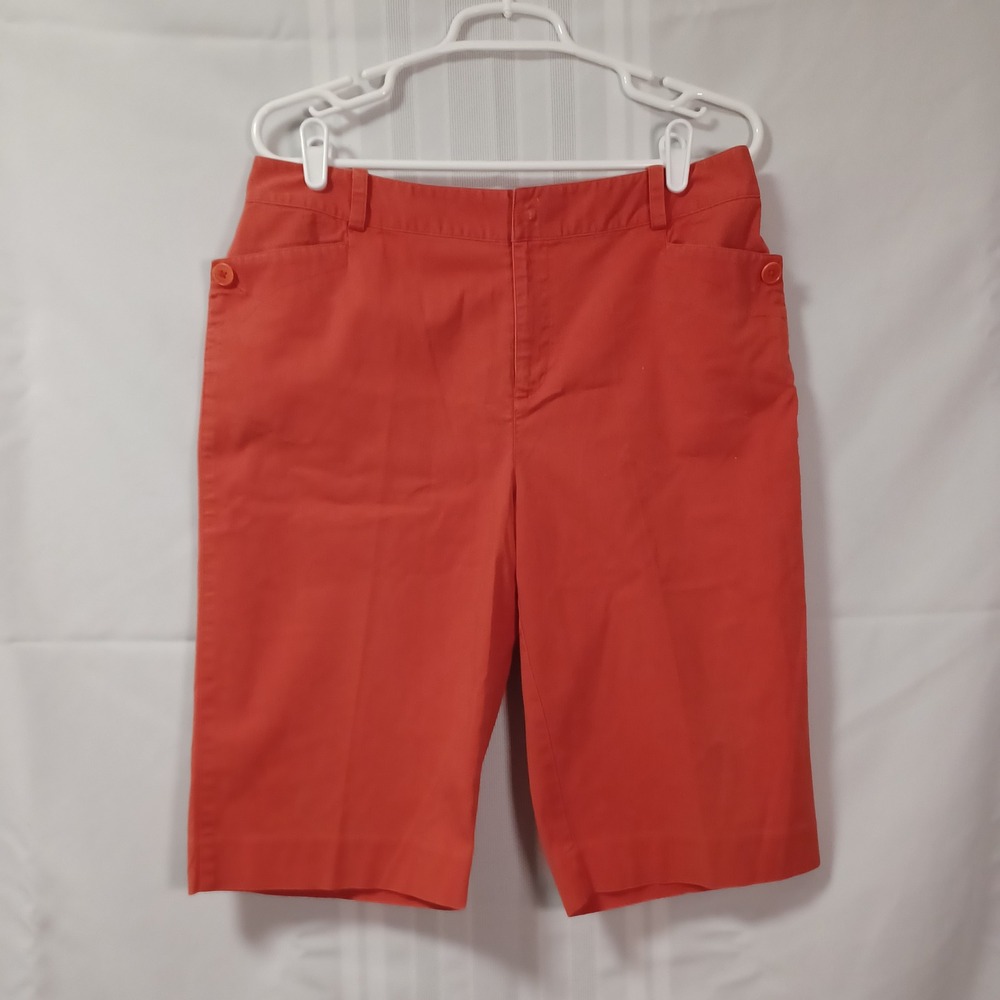 Lauren Ralph Lauren Shorts Womens 10 Orange Bermuda Cotton Stretch Faded Spots